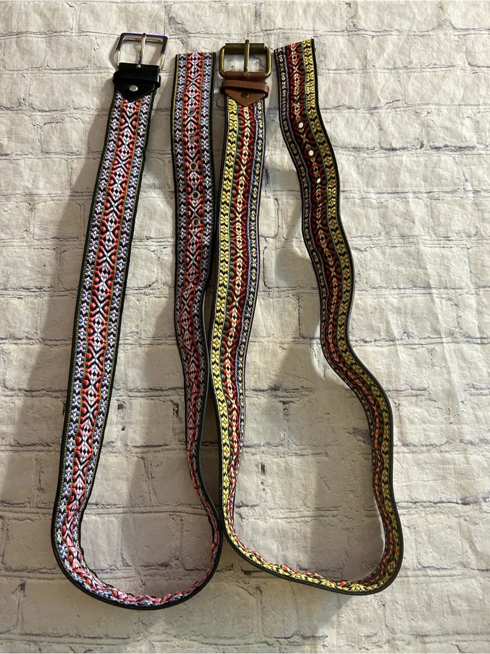 BOHO AZTEC WESTERN MULTI COLORED FABRIC VEGAN BLACK & BROWN (2) BELTS SIZE 1X